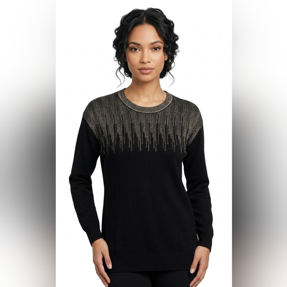 NWT Alfani Black Sweater with Metallic Gold Yoke Size XSP. Read Description!